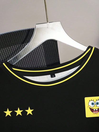 SpongeBob SquarePants| Plus Size Women's Cartoon Print Casual Daily Short Sleeve T-Shirt