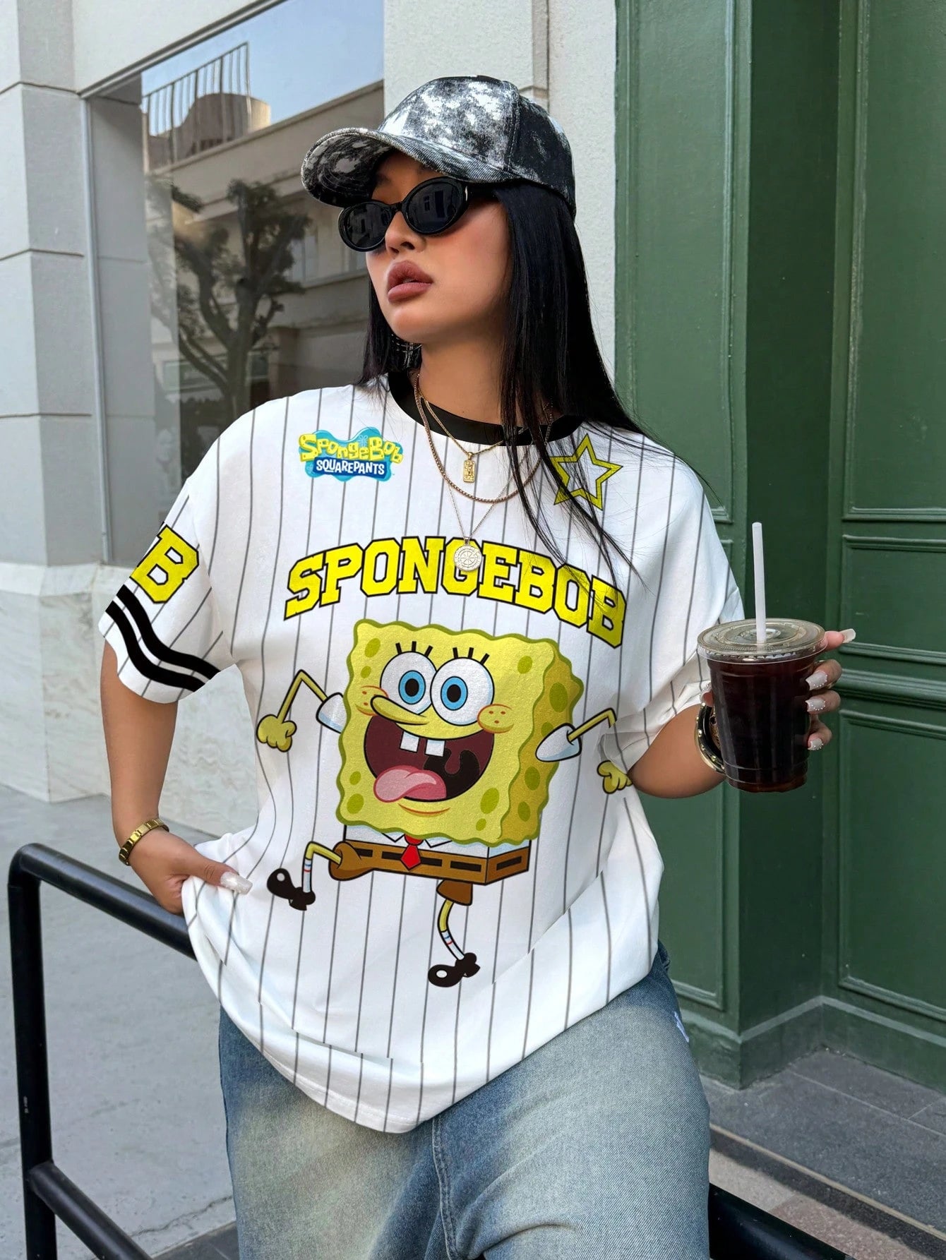 SpongeBob SquarePants| Plus Size Women's Cartoon Print Casual Daily Short Sleeve T-Shirt