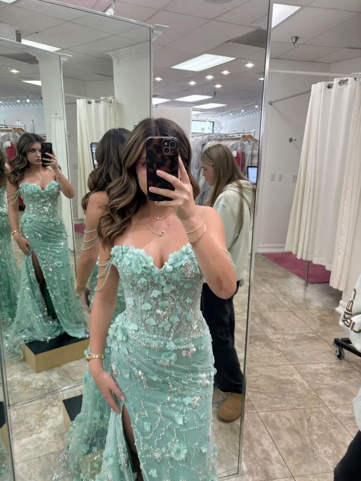 Spring Green Floral Prom Dresses Off The Shoulder Party Dress With Side Slit,AST2322