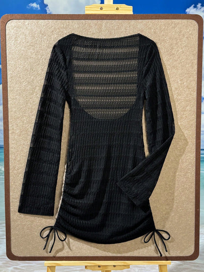 Spring/Summer New Luminous Solid Black Textured Fabric High Elasticity Sexy Cut-Out Side Ruched Bodycon Slimming Black Party Travel Cruise Vacation Beach Wear Women's Romantic Vacation One-Piece Swims