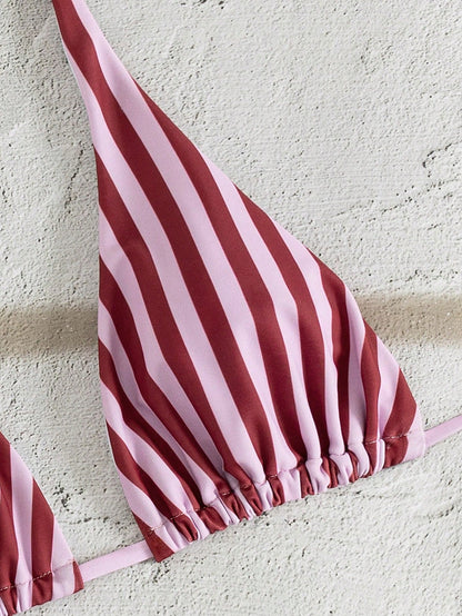 Spring Summer Women's Sexy Fashion Pink Striped Bikini Set Dot, Beach Polka Dot