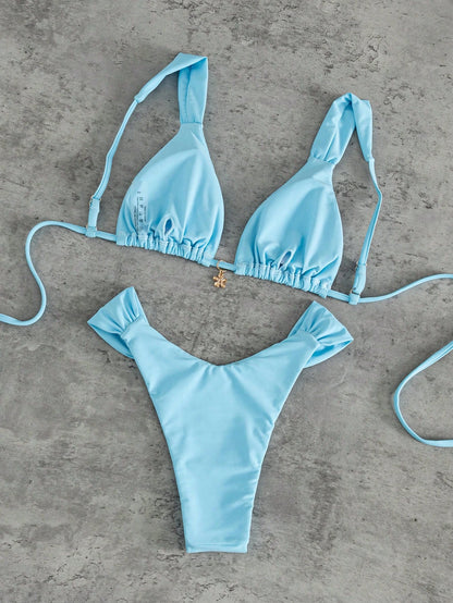 Spring Summer Women's Sexy Fashion Yellow Bikini With Floral Pendant, Elegant Casual Beach Vacation Outfit Suitable For Music Festivals, Beach Parties, Surfing, Etc., Made Of High Elastic Fabric, Comf