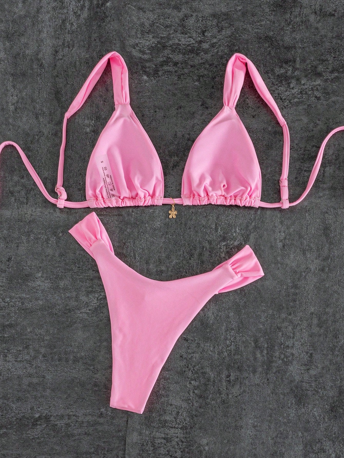 Spring Summer Women's Sexy Fashionable Pink Bikini With Floral Pendant, Elegant Casual Beach Vacation Outfit Suitable For Music Festivals, Beach Parties, Surfing And More, Made Of High Elastic Fabric