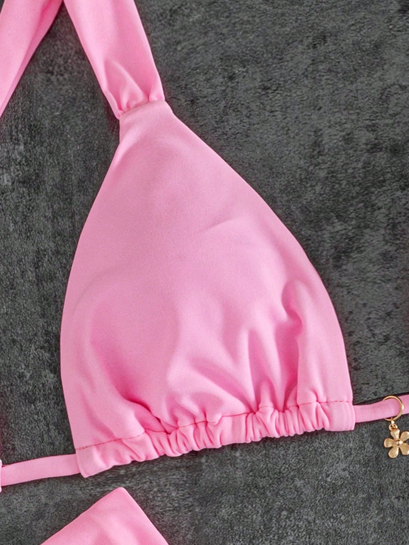Spring Summer Women's Sexy Fashionable Pink Bikini With Floral Pendant, Elegant Casual Beach Vacation Outfit Suitable For Music Festivals, Beach Parties, Surfing And More, Made Of High Elastic Fabric
