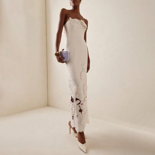 Square Strap Fuzzy Fringe A Line Midi Dress Swing Fit Bridal Shower Cocktail Party Outfit