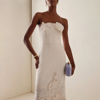 Square Strap Fuzzy Fringe A Line Midi Dress Swing Fit Bridal Shower Cocktail Party Outfit