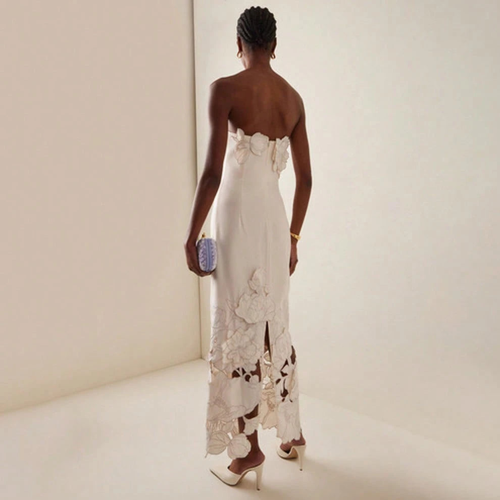 Square Strap Fuzzy Fringe A Line Midi Dress Swing Fit Bridal Shower Cocktail Party Outfit