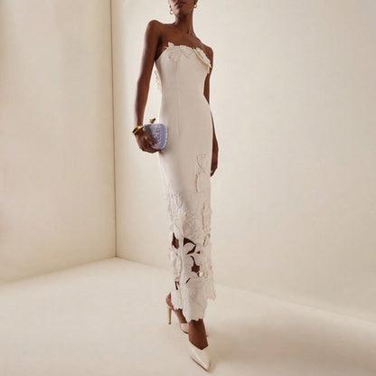 Square Strap Fuzzy Fringe A Line Midi Dress Swing Fit Bridal Shower Cocktail Party Outfit