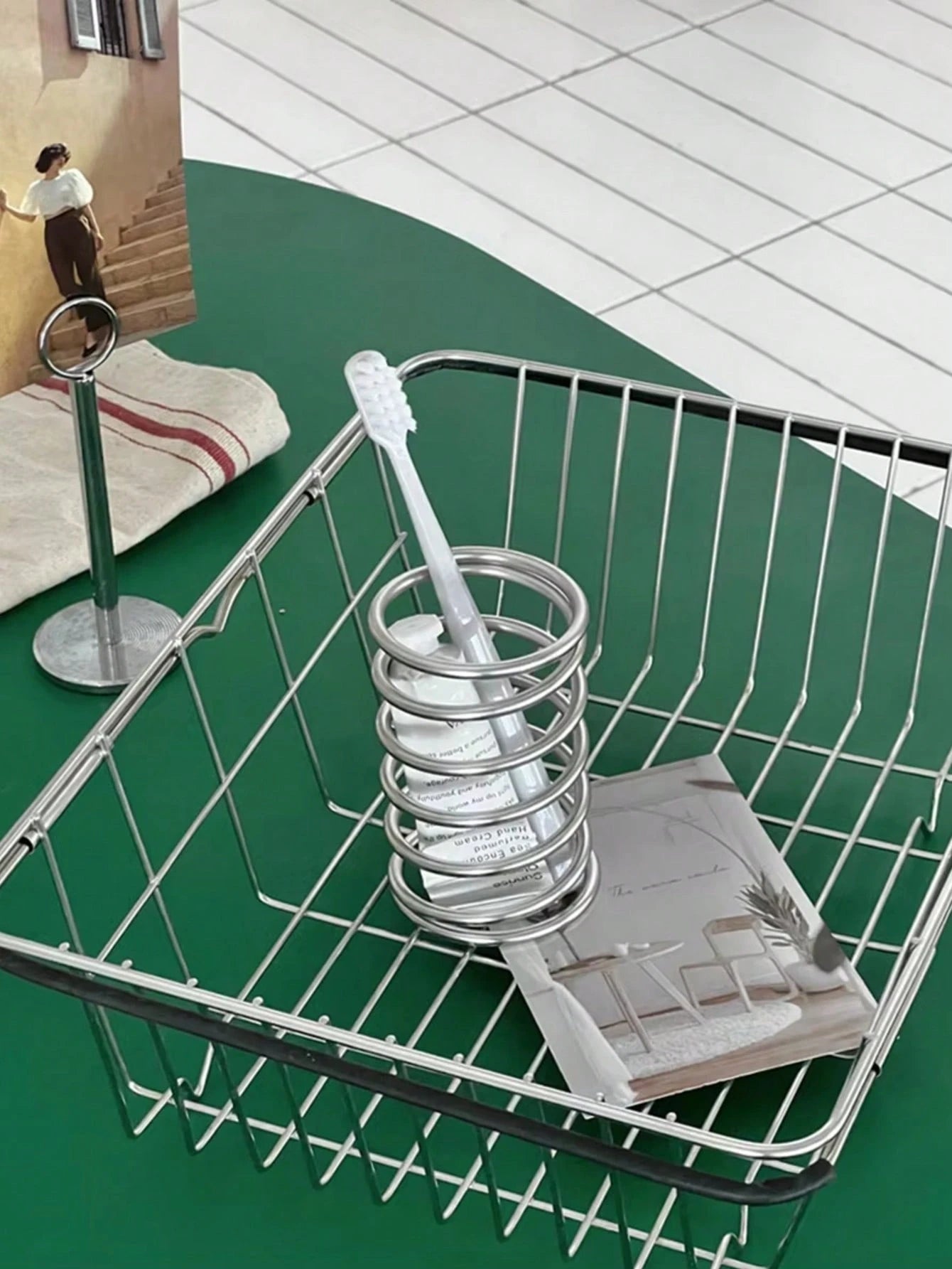 Stainless Steel Toothbrush Holder, Metal Bathroom Accessories, Toothpaste & Makeup Brush Storage Rack, Home Decor