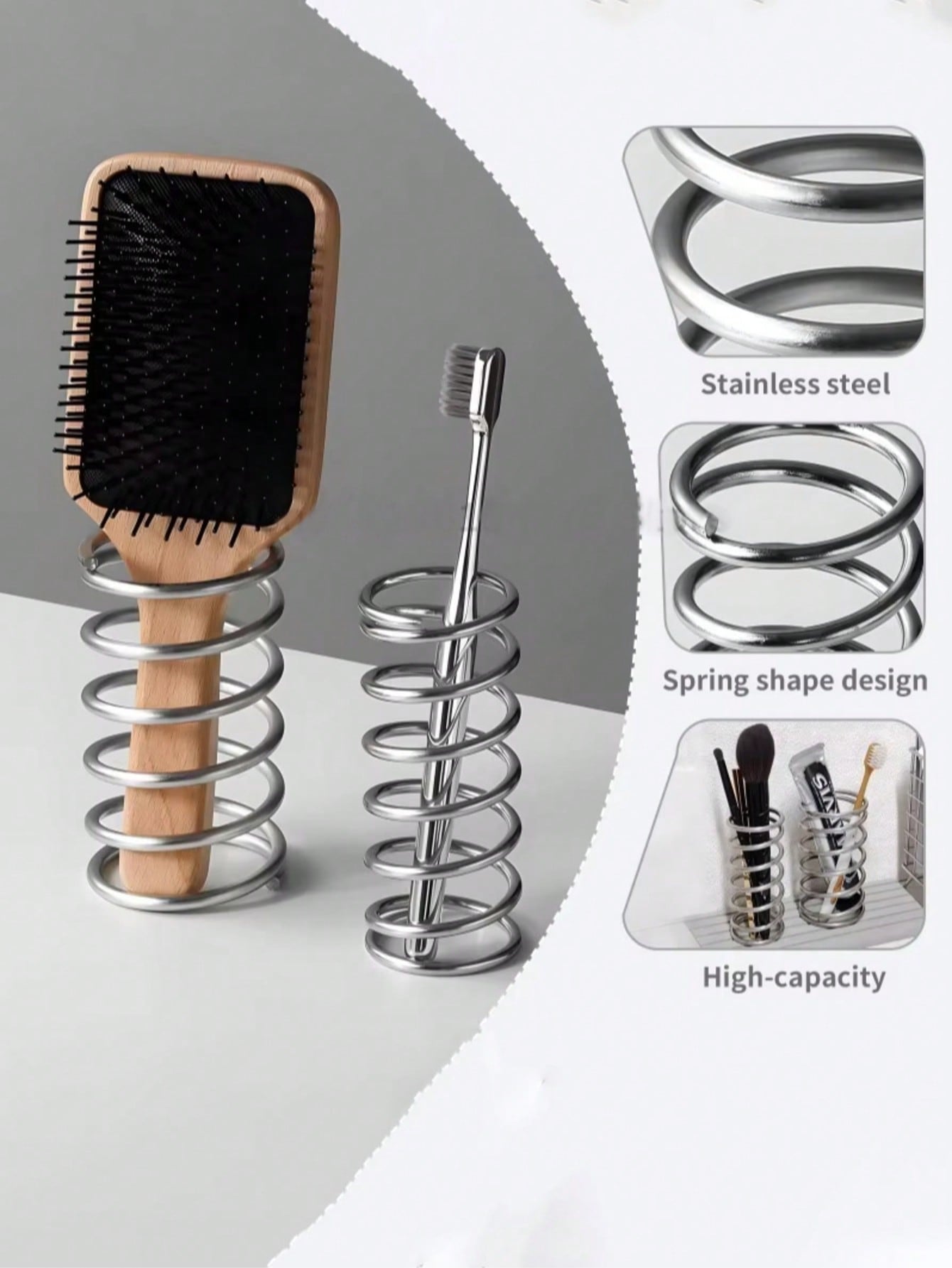 Stainless Steel Toothbrush Holder, Metal Bathroom Accessories, Toothpaste & Makeup Brush Storage Rack, Home Decor