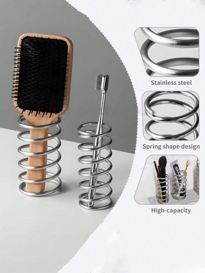 Stainless Steel Toothbrush Holder, Metal Bathroom Accessories, Toothpaste & Makeup Brush Storage Rack, Home Decor