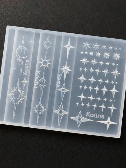 Star Moon & Star Nail Art Silicone Mold, Includes Crescent Moon, Sun Star, Four-Pointed Star, Multi-Size Stars, Dark Hot Girl Style Nail DIY Carving Silicone Mold, Zero Damage Demolding, Delicate 3D T