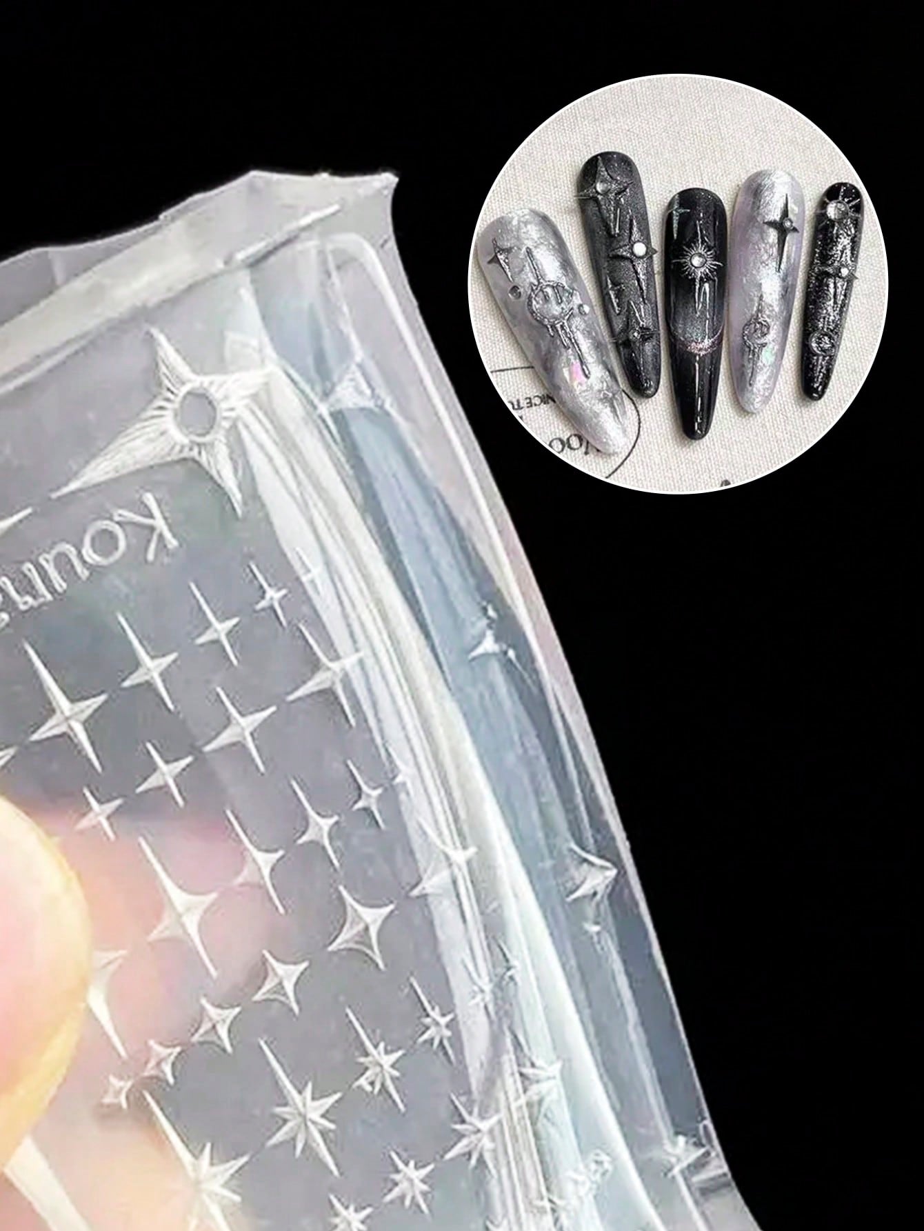 Star Moon & Star Nail Art Silicone Mold, Includes Crescent Moon, Sun Star, Four-Pointed Star, Multi-Size Stars, Dark Hot Girl Style Nail DIY Carving Silicone Mold, Zero Damage Demolding, Delicate 3D T