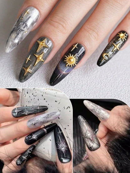 Star Moon & Star Nail Art Silicone Mold, Includes Crescent Moon, Sun Star, Four-Pointed Star, Multi-Size Stars, Dark Hot Girl Style Nail DIY Carving Silicone Mold, Zero Damage Demolding, Delicate 3D T