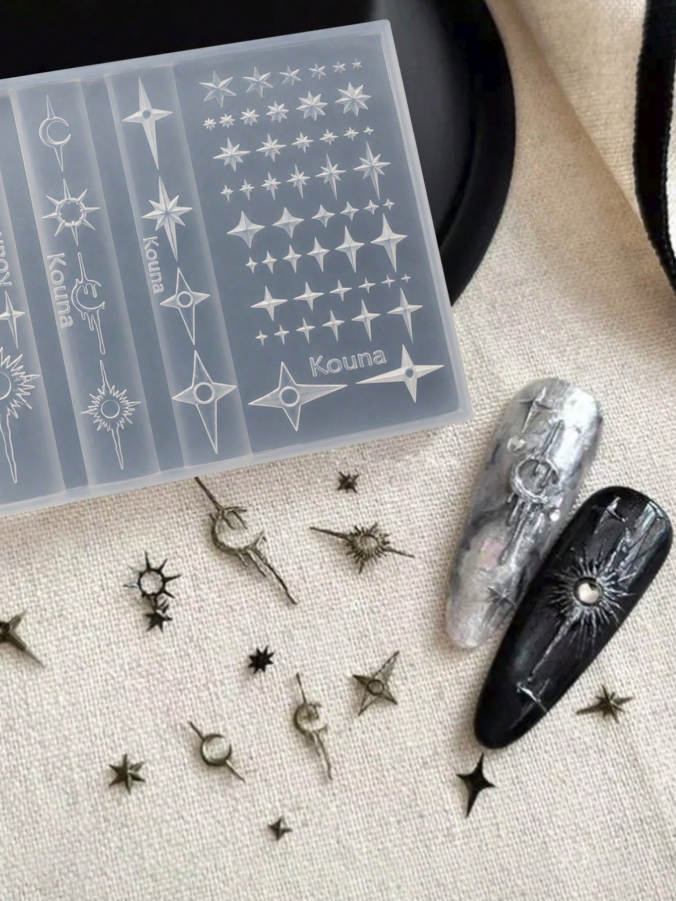 Star Moon & Star Nail Art Silicone Mold, Includes Crescent Moon, Sun Star, Four-Pointed Star, Multi-Size Stars, Dark Hot Girl Style Nail DIY Carving Silicone Mold, Zero Damage Demolding, Delicate 3D T