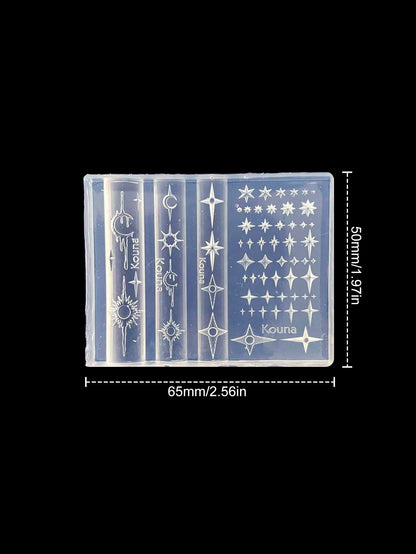 Star Moon & Star Nail Art Silicone Mold, Includes Crescent Moon, Sun Star, Four-Pointed Star, Multi-Size Stars, Dark Hot Girl Style Nail DIY Carving Silicone Mold, Zero Damage Demolding, Delicate 3D T