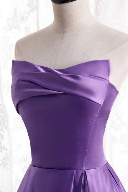 Strapless A-line Purple Long Party Dress