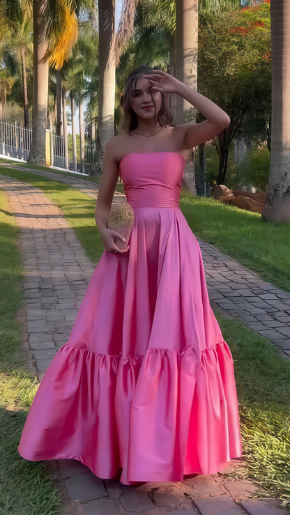 Strapless A-line Satin Prom Dress With Side Slit, AST1733
