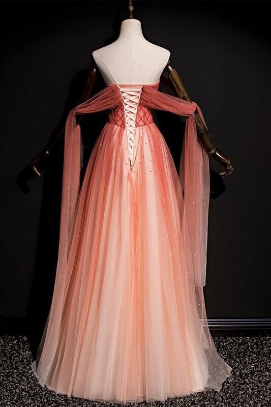 Strapless Beaded Red Long Evening Gown