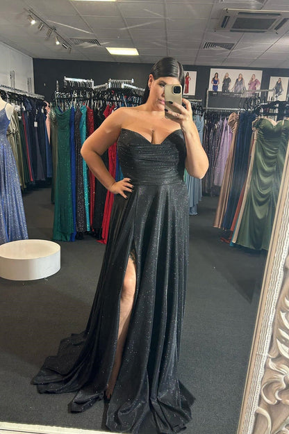 Strapless Black Long Formal Dress with Slit