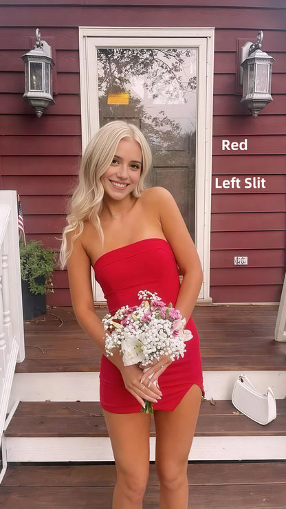 Strapless Bodycon Homecoming Dress Slit Back To School Dress,AST1848