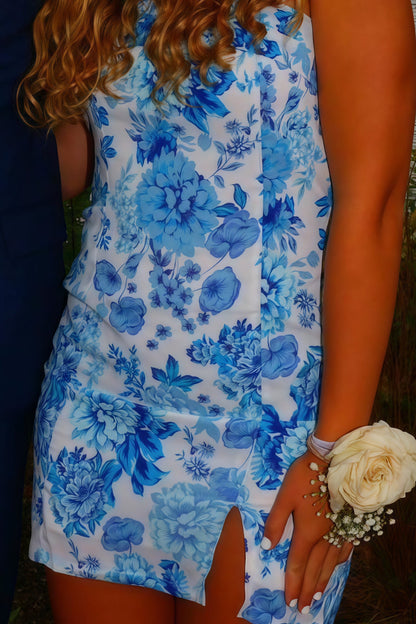 Strapless Bodycon Homecoming Dresses Floral Party Dress,AST1860