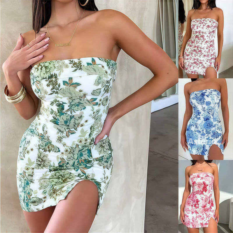 Strapless Bodycon Homecoming Dresses Floral Party Dress,AST1860