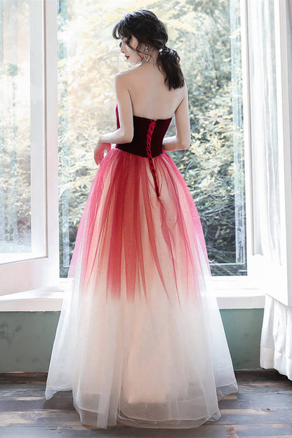 Strapless Burgundy Long Party Dress