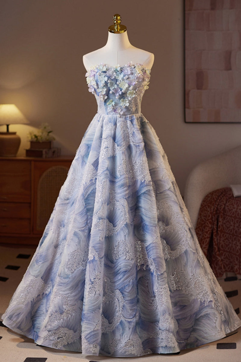 Strapless Lace Floral Applique Baeding A-line Homecoming Dress