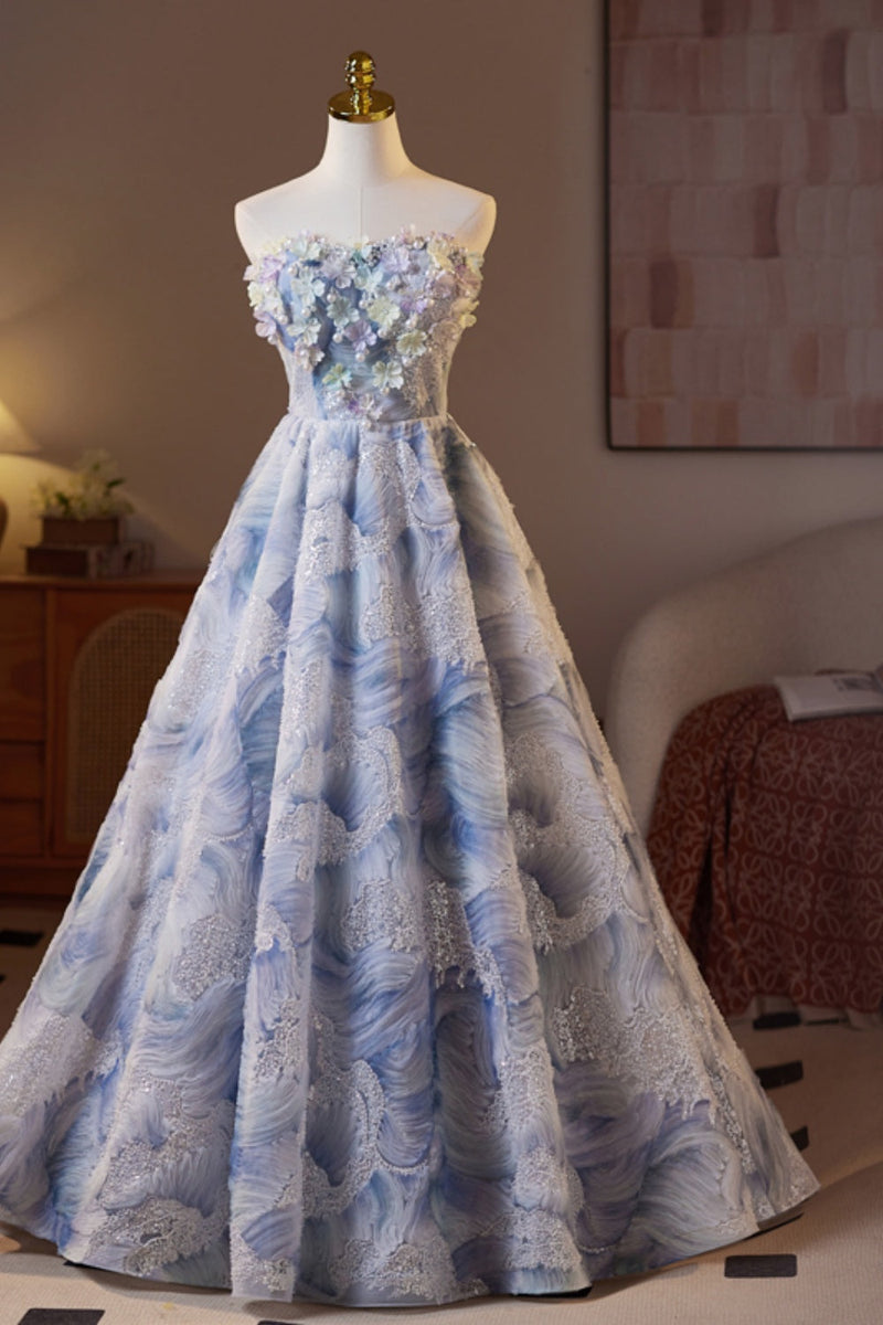 Strapless Lace Floral Applique Baeding A-line Homecoming Dress