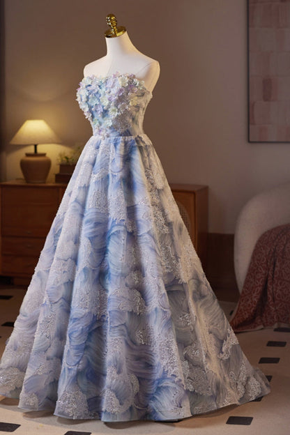 Strapless Lace Floral Applique Baeding A-line Homecoming Dress