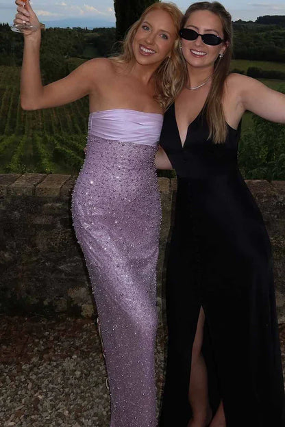 Strapless Pearl Sheath Long Prom Dresses, AST2315
