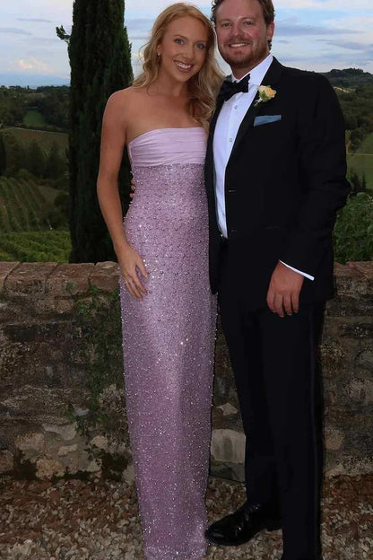 Strapless Pearl Sheath Long Prom Dresses, AST2315