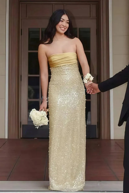 Strapless Pearl Sheath Long Prom Dresses, AST2315