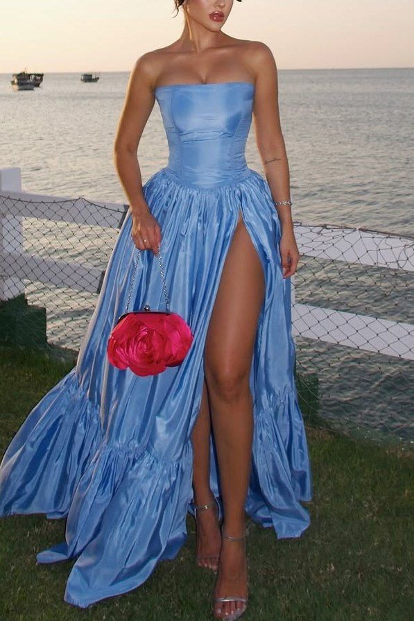 Strapless Pink A-line Taffeta Long Formal Dress