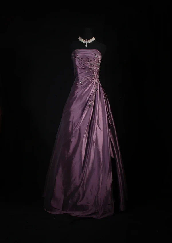 Strapless Purple Beaded Prom Dress Formal Party Dress Evening Dress,AST2279