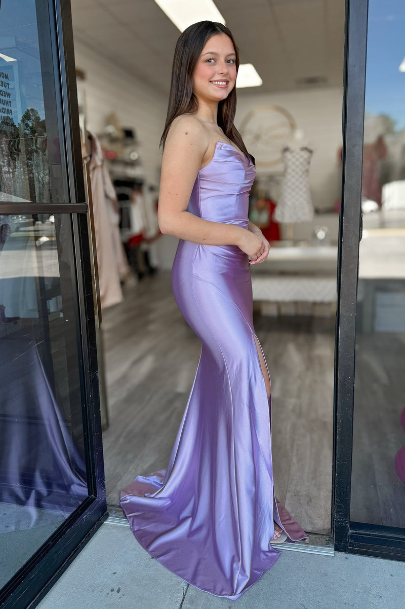 Strapless Ruched Mermaid Prom Dress with High Slit