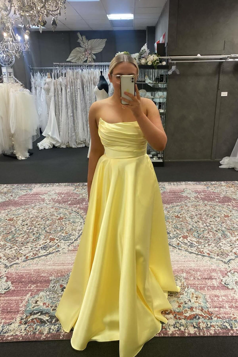 Strapless Sage Green Satin A-line Long Formal Gown