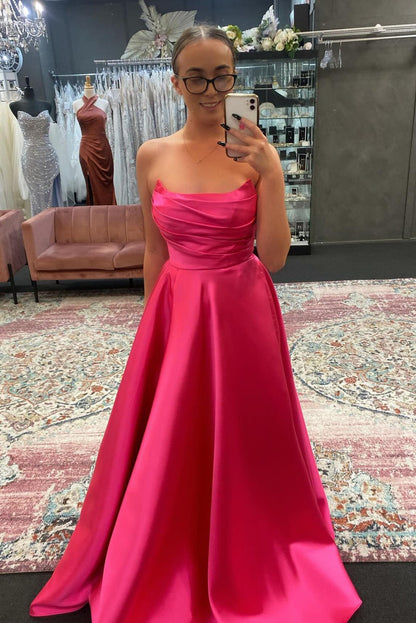 Strapless Sage Green Satin A-line Long Formal Gown