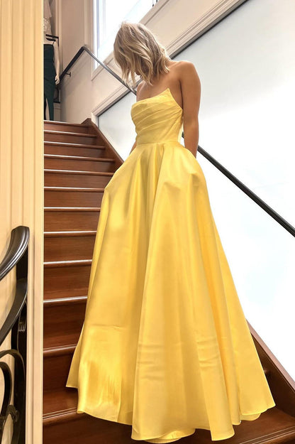 Strapless Sage Green Satin A-line Long Formal Gown