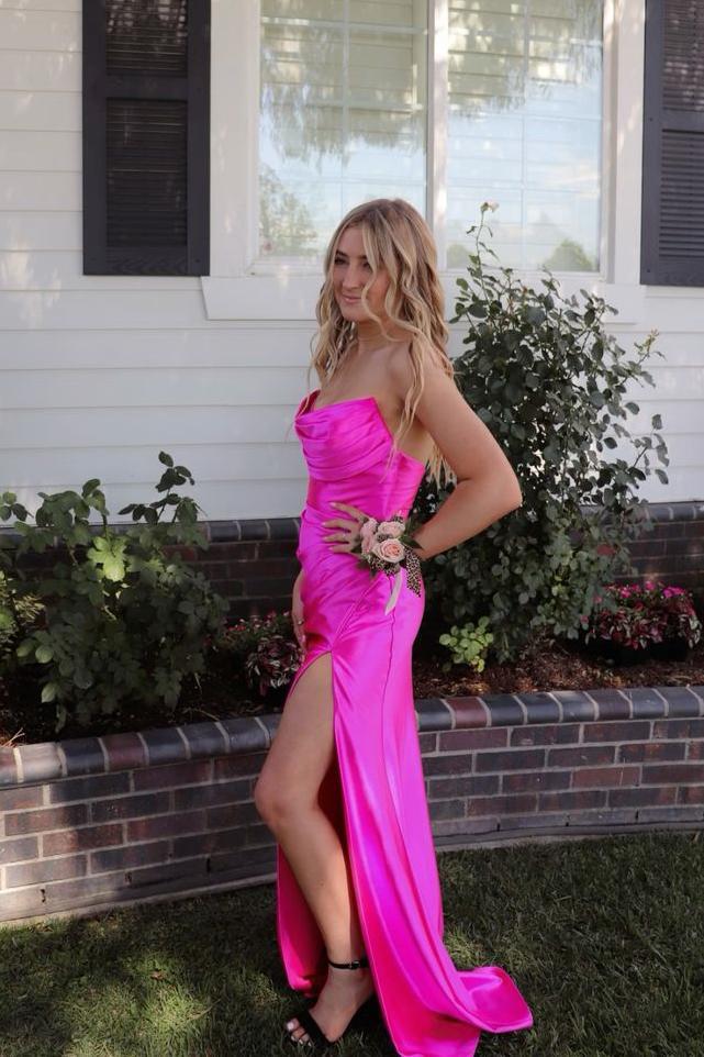 Strapless Satin Lavender Draped Formal Gown