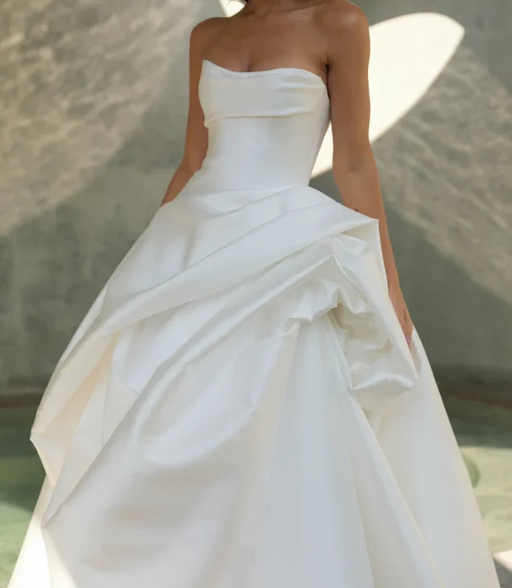 Strapless White A-line Wedding Dress, Sleeveless Bridal Gown,AST1793