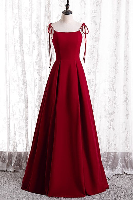 Straps A-line Red Simple Long Party Dress