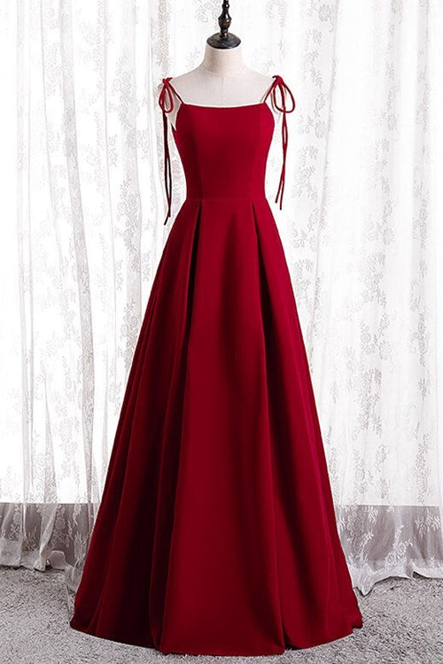 Straps A-line Red Simple Long Party Dress