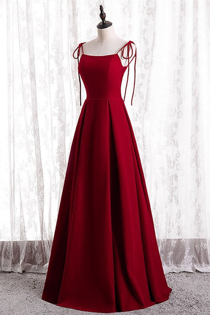 Straps A-line Red Simple Long Party Dress