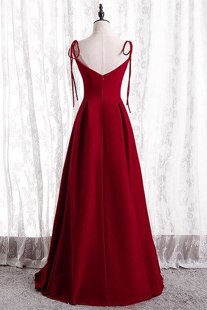Straps A-line Red Simple Long Party Dress