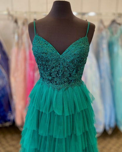 Straps Black Lace and Tulle Ruffles Party Dress