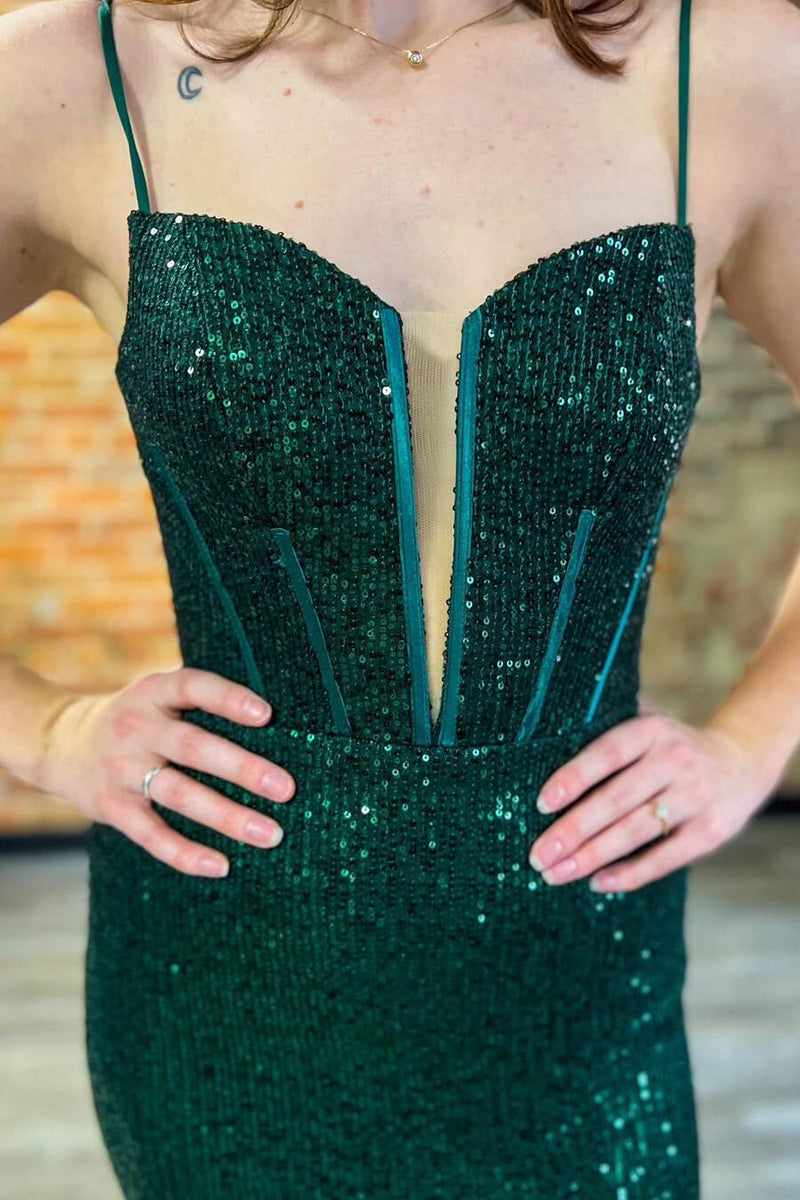 Straps Black Sequin Mermaid Long Formal Dress