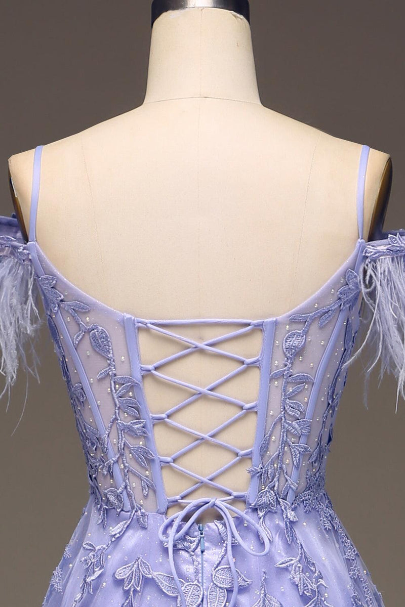 Straps Blue Sheer Appliques A-line Long Dress