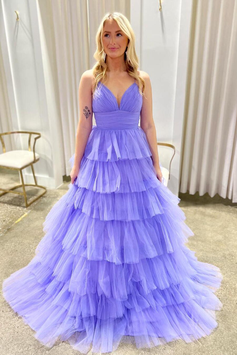 Straps Coral Tulle Tiered Ruffle Formal Gown